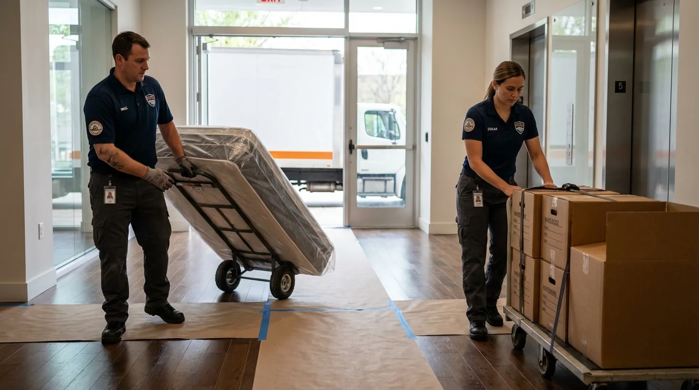 Professional apartment movers loading elevator in Battle Mountain, NV